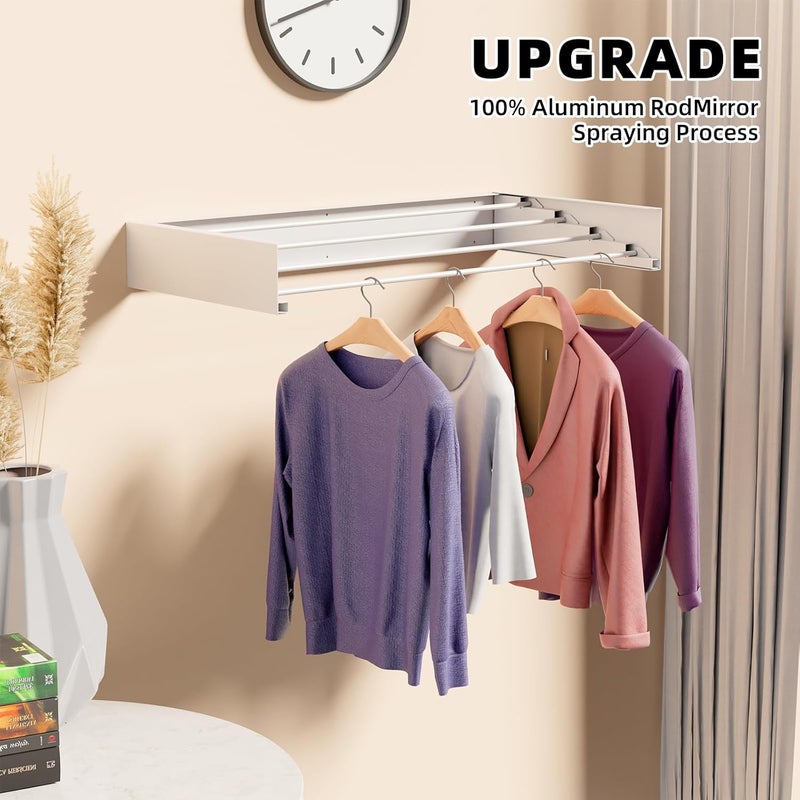 ZMBESUP Laundry Drying Rack Collapsible, Wall Mounted Clothes, Retractable Wall Drying Rack, 23.6" Wide, 4 Aluminum Rods, Max 60 lb Capacity (White, 23.6'') - Image 5